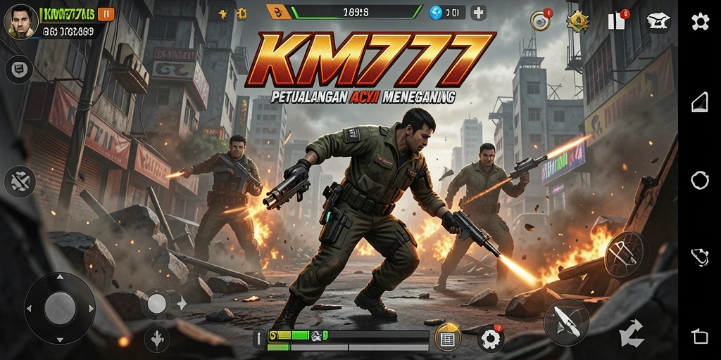Tampilan gameplay KM777 dengan aksi seru dan karakter menarik.