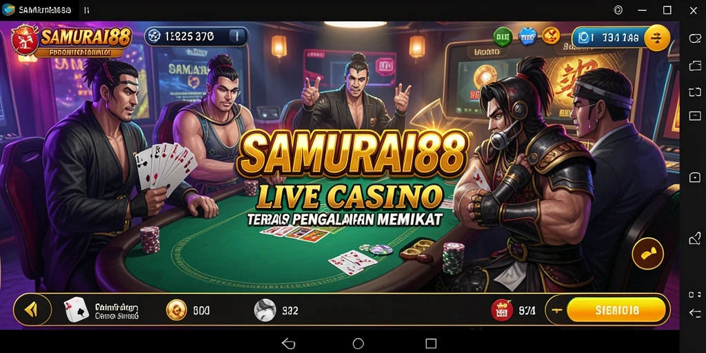 Screenshot gameplay utama SAMURAI88 dengan dealer langsung di Live Casino.